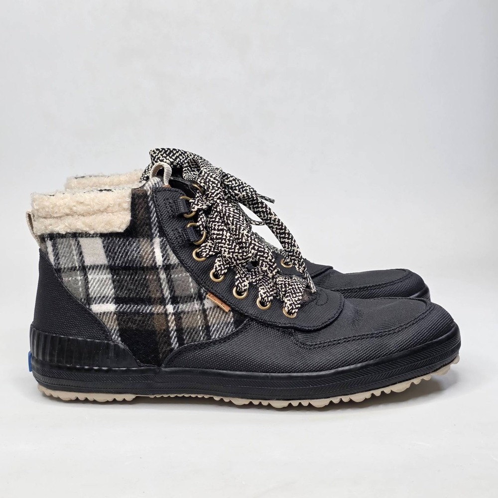 Keds Scout III Women's Duck Boots Size 8 Black Shearling MadrasPlaid Ankle Shoes